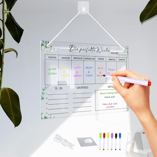 Wochenplaner Abwischbar Acryl Magnetisch, 30 * 20CM, Wochenkalender Planungstafel Mit 6 Whiteboard-Stifte & Aufhängeseile, Familienplaner, Magnetisch Whiteboard Wochenplaner Abwischbar Acryl Magnetisch, 30 * 20CM, Wochenkalender Planungstafel Mit 6 Whiteboard-Stifte & Aufhängeseile, Familienplaner, Magnetisch Whiteboard von Ycaaeo