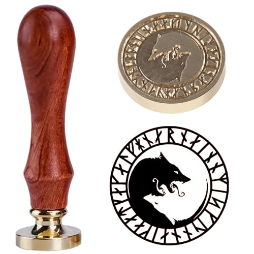 Vegvisir Viking Wolf Sealing Wachs Briefmarken Kupferdichtungen mit Holzgriff Wölfe Wachs-Stempel 0.98in / 2.5cm Personalisierte Hochzeitseinladung Dichtungsstempel von Ychostamp