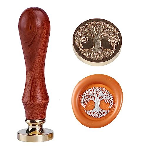 Ychostamp Baum des Lebens Wachsstempel Vintage Pflanze Rune Vegvisir Siegel Stempel Messingkopf mit Holzgriff für Umschlag Fotoalbum Postkarte Dekor von Ychostamp