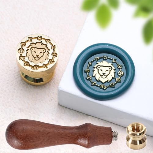 Zodiac Leo Wachssiegelstempel - 0,59 Zoll (15 mm) Mini Horoskop Siegelstempel mit Griff für dekorative Verpackungen, Umschläge, Karten, Geburtstagsfeiern, Astrologie von Ychostamp