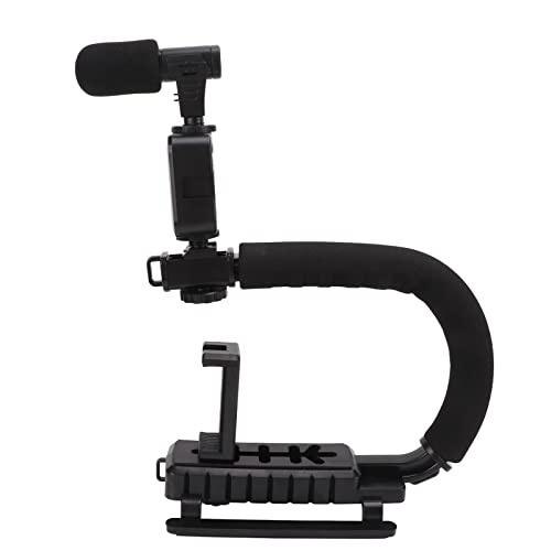 Yctze Telefon-Stabilisator mit LED-Licht, Mikrofon, U-förmiger Griff für Spiegelreflexkameras, Mobiltelefone, Digitalkameras von Yctze