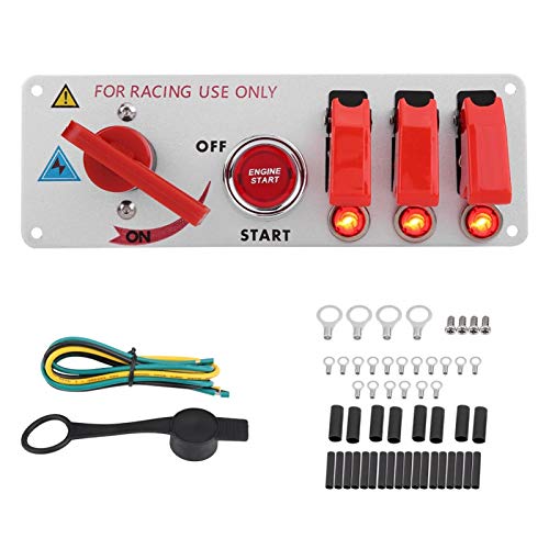 Yctze 12V Rennwagen Zündschalter Panel Motorstart LED Druckknopf Toggle Panel Zündschalter Zündschalterfeld Motorstartschalterfeld Rennwagen Zündschalterfeld LED Drucktaste Kippfeld Motorstartkippscha von Yctze