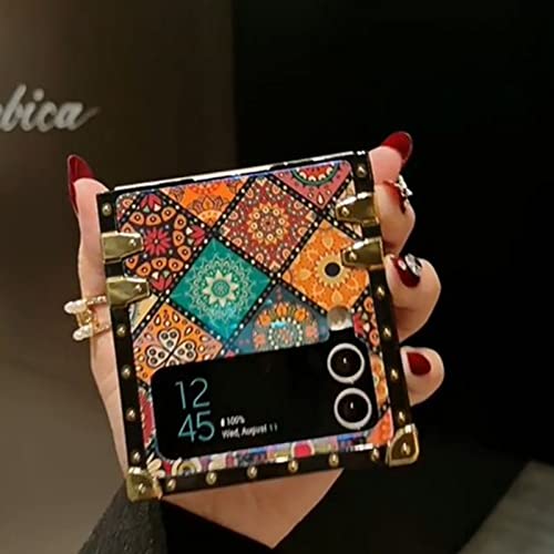 für Galaxy Z Flip 4 oder 3 Hülle, TPU-Schutzhülle, Faltbare Retro-Blumenhülle mit Ständerring, Anti-Alip-Design, Geburtstagsgeschenk für Tochter, Freunde, Freundin (mit Lanyard und Support) von Yctze