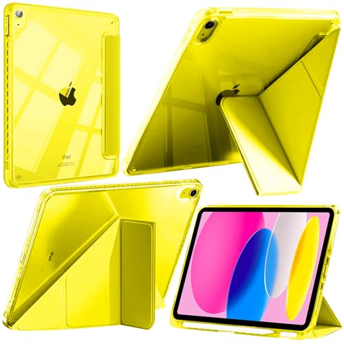 YeaQuelior Hülle für iPad (A16) 11./10. Generation (2025/2022) mit Stifthalter, Schutzhülle mit Klare Transparenter Rückseite, Auto Schlafen/Wachen (Gelb) von YeaQuelior