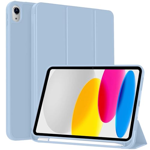 YeaQuelior Hülle für iPad (A16) 11./10. Generation (2025/2022) mit Stifthalter & Adapter Halter, Dünne Weicher TPU Rückseite Schutzhülle mit Auto Schlafen/Wachen, Hell Blau von YeaQuelior