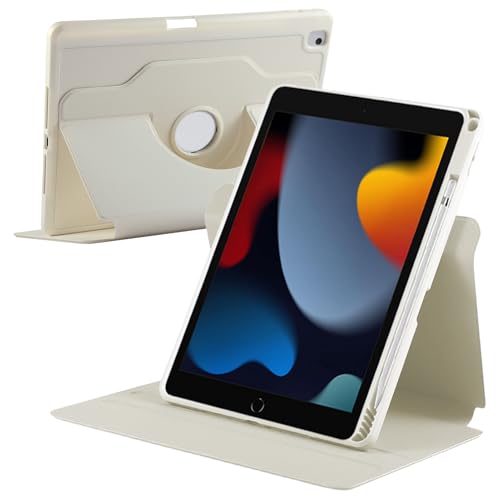 YeaQuelior Rotierende Hülle für iPad 10,2 Zoll 2021/2020/2019 (9./8./7. Gen)/ IPad Air 3 10,5 Zoll 2019/ IPad Pro 10,5 Zoll 2017 mit Stifthalter, Schutzhülle Ständer, Auto Wachen/Schlafen (Weiß) von YeaQuelior