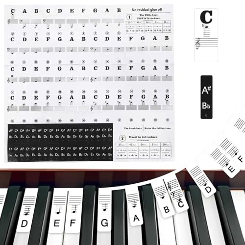 YeahBoom Klavier Noten Sticker,Piano Lernen Klaviertasten Aufkleber,Klavier Keyboard Noten Aufkleber,Klavier Aufkleber Kinder,Keyboard Noten Aufkleber für 37/49/54/61/88 ! von YeahBoom
