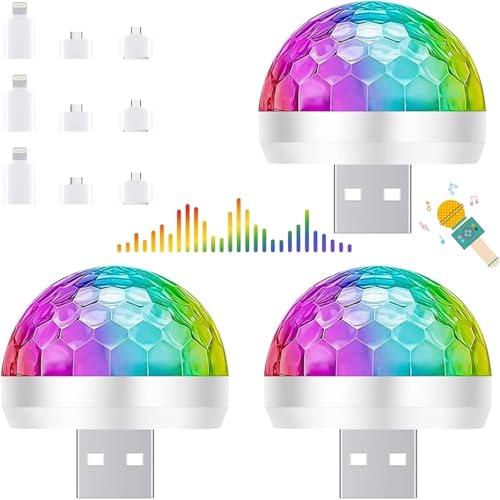 USB Mini Disco Ball Licht,3 Stück DJ Ball USB Party Blitzlicht,RGB Mini Discolicht mit 3 Adapter,Mini Musikgesteuert Partylicht,Mini Discokugel,Stimmungslicht Party Deko für Geburtstagsparty USB Mini Disco Ball Licht,3 Stück DJ Ball USB Party Blitzlicht,RGB Mini Discolicht mit 3 Adapter,Mini Musikgesteuert Partylicht,Mini Discokugel,Stimmungslicht Party Deko für Geburtstagsparty von YeahBoom