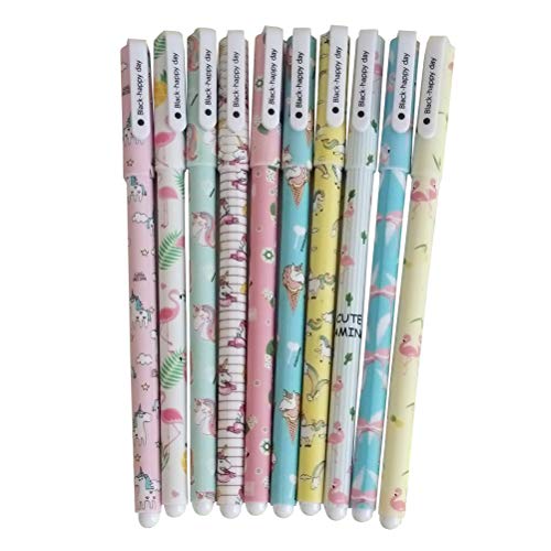 YeahiBaby Einhorn Flamingo Gel Pen Set - 10er 0,5 mm feinen Punkt Stift, Schwarz, süße Schreibwaren Geschenke für Mädchen von YeahiBaby