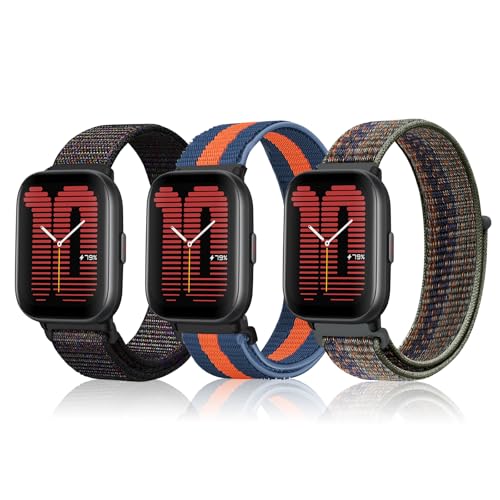 YealRed 20mm Nylon Armband [ 3 Stück ] Kompatibel mit Amazfit Active/GTR Mini/GTS 4 / Bip 3 Pro, Sport Uhrenarmband für Amazfit GTS 4 Mini/GTS 3 / Bip 3 Pro/Bip (H+LCL+ASLPC) von YealRed