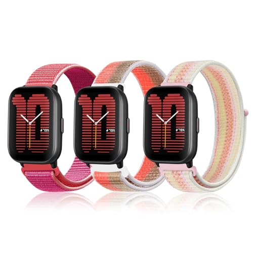 YealRed 20mm Nylon Armband [ 3 Stück ] Kompatibel mit Amazfit Active/GTR Mini/GTS 4 / Bip 3 Pro, Sport Uhrenarmband für Amazfit GTS 4 Mini/GTS 3 / Bip 3 Pro/Bip (SLH+FYPM+XGPF) von YealRed