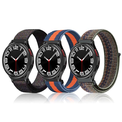 YealRed 20mm Nylon Armband [ 3 Stück ] Kompatibel mit Samsung Galaxy Watch FE / 7/6 / 5/4, Sport Uhrenarmband für Samsung Galaxy Watch 6 Classic / 5 Pro 45mm / 4 Classic (H+LCL+ASLPC) von YealRed