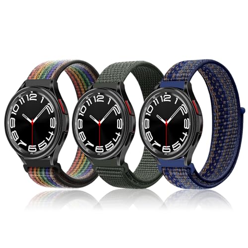 YealRed 20mm Nylon Armband [ 3 Stück ] Kompatibel mit Samsung Galaxy Watch FE / 7/6 / 5/4, Sport Uhrenarmband für Samsung Galaxy Watch 6 Classic / 5 Pro 45mm / 4 Classic (HCH+JL+DGLPC) von YealRed