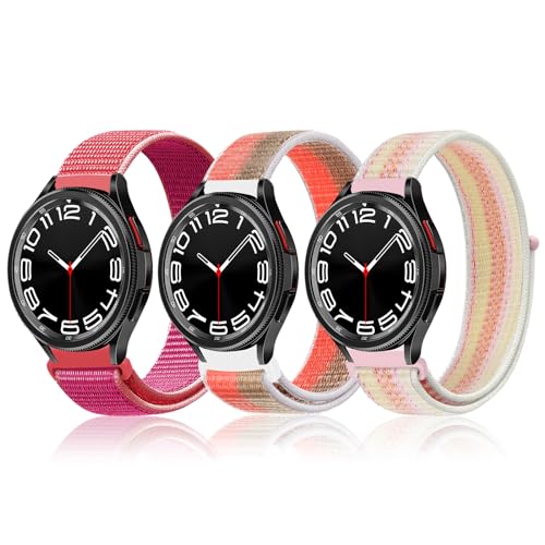 YealRed 20mm Nylon Armband [ 3 Stück ] Kompatibel mit Samsung Galaxy Watch FE / 7/6 / 5/4, Sport Uhrenarmband für Samsung Galaxy Watch 6 Classic / 5 Pro 45mm / 4 Classic (SLH+FYPM+XGPF) von YealRed