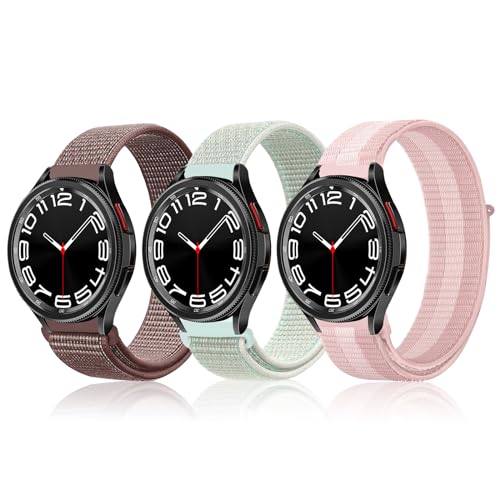 YealRed 20mm Nylon Armband [ 3 Stück ] Kompatibel mit Samsung Galaxy Watch FE / 7/6 / 5/4, Sport Uhrenarmband für Samsung Galaxy Watch 6 Classic / 5 Pro 45mm / 4 Classic (YZ+LYS+FBF) von YealRed
