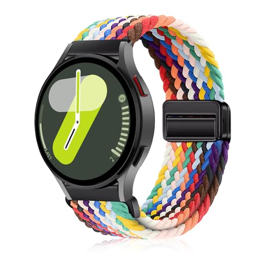 YealRed 20mm Nylon Armband Kompatibel mit Samsung Galaxy Watch FE / 7/6 / 5/4, Sport Uhrenarmband für Samsung Galaxy Watch 6 Classic / 5 Pro 45mm / 4 Classic (Regenbogen) von YealRed