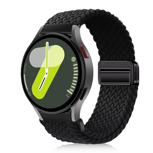 YealRed 20mm Nylon Armband Kompatibel mit Samsung Galaxy Watch FE / 7/6 / 5/4, Sport Uhrenarmband für Samsung Galaxy Watch 6 Classic / 5 Pro 45mm / 4 Classic (Schwarz) von YealRed