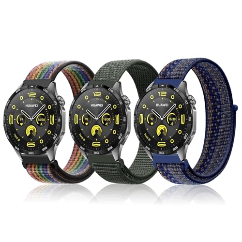 YealRed 22mm Nylon Armband [ 3 Stück ] Kompatibel mit Huawei Watch GT 4 46mm /GT 3 46mm /GT 2 46mm /GT 2e /GT 2 Pro ECG, Sport Uhrenarmband für Huawei Watch 4 46mm /4 Pro 48mm /3 Pro (HCH+JL+DGLPC) von YealRed