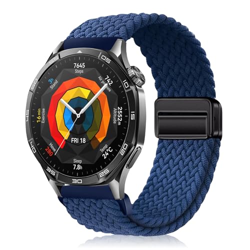 YealRed 22mm Nylon Armband Kompatibel mit Huawei Watch GT 5 Pro 46mm /GT 5 /GT 4 /GT 3 /GT 2 /GT 2 Pro ECG, Sport Uhrenarmband für Huawei Watch 4 46mm /4 Pro 48mm /3 Pro /2 Classic (Blau) von YealRed