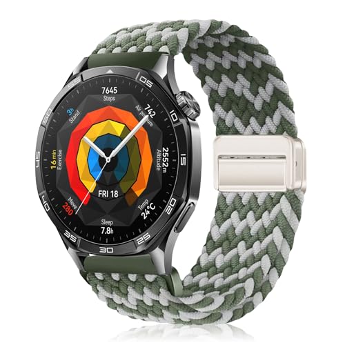 YealRed 22mm Nylon Armband Kompatibel mit Huawei Watch GT 5 Pro 46mm /GT 5 /GT 4 /GT 3 /GT 2 /GT 2 Pro ECG, Sport Uhrenarmband für Huawei Watch 4 46mm /4 Pro 48mm /3 Pro /2 Classic (Grau Grün) von YealRed