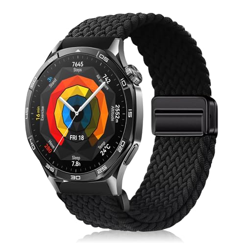 YealRed 22mm Nylon Armband Kompatibel mit Huawei Watch GT 5 Pro 46mm /GT 5 /GT 4 /GT 3 /GT 2 /GT 2 Pro ECG, Sport Uhrenarmband für Huawei Watch 4 46mm /4 Pro 48mm /3 Pro /2 Classic (Schwarz) von YealRed