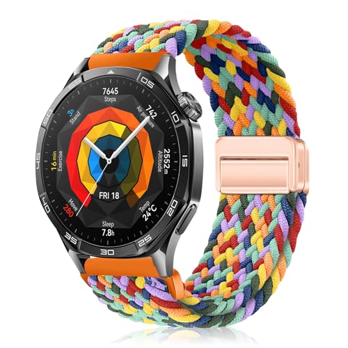 YealRed 22mm Nylon Armband Kompatibel mit Huawei Watch GT 5 Pro 46mm /GT 5 /GT 4 /GT 3 /GT 2 /GT 2 Pro ECG, Sport Uhrenarmband für Huawei Watch 4 46mm /4 Pro 48mm /3 Pro /2 Classic (W Bunt) von YealRed