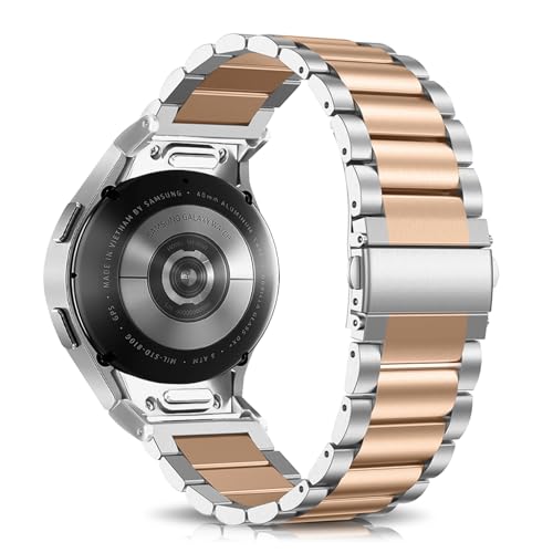 YealRed Armband Kompatibel mit Samsung Galaxy Watch FE/ 7/6/ 5/4, Uhrenarmband Watch 6 Classic 43mm 47mm, Kein Gap Metall Ersatzarmband für Galaxy Watch 5 Pro 45mm/ 4 Classic (Silber + Gold) von YealRed