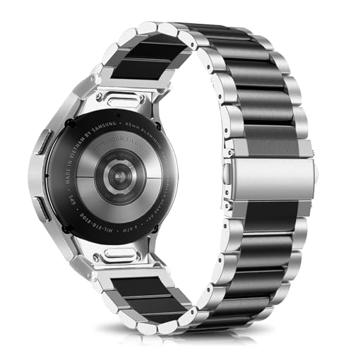 YealRed Armband Kompatibel Mit Samsung Galaxy Watch FE/7/6/5/4, Uhrenarmband 6 Classic 43mm 47mm, Kein Gap Metall Ersatzarmband für Galaxy 5 Pro 45mm/4 Classic (Silber + Schwarz) von YealRed