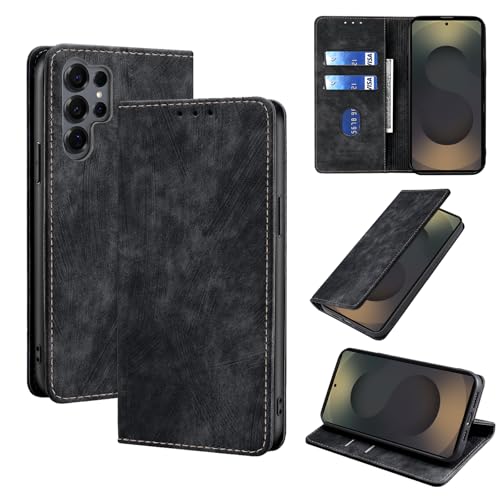 YealRed Handyhülle für Samsung Galaxy S25 Ultra Hülle Premium Lederhülle [Standfunktion] [Kartenfächern] TPU Stoßfest Schutzhülle Retro-Stil Klapphülle Kompatibel mit Galaxy S25 Ultra 5G - Schwarz von YealRed