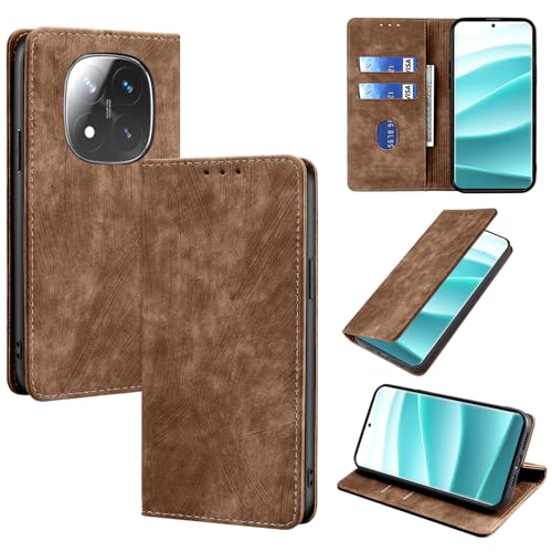 YealRed Handyhülle für Xiaomi Redmi Note 14 Pro 5G Hülle Premium Lederhülle [Standfunktion] [Kartenfächern] TPU Stoßfest Schutzhülle Retro-Stil Klapphülle für Redmi Note 14 Pro 5G - Braun von YealRed