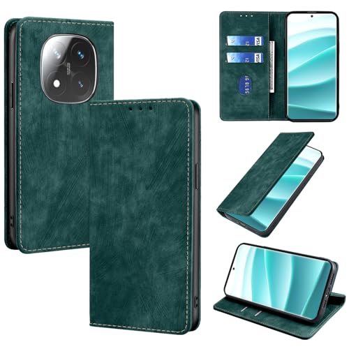 YealRed Handyhülle für Xiaomi Redmi Note 14 Pro 5G Hülle Premium Lederhülle [Standfunktion] [Kartenfächern] TPU Stoßfest Schutzhülle Retro-Stil Klapphülle für Redmi Note 14 Pro 5G - Grün von YealRed