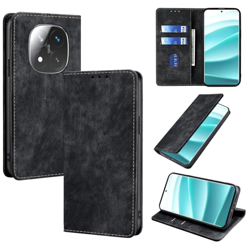 YealRed Handyhülle für Xiaomi Redmi Note 14 Pro 5G Hülle Premium Lederhülle [Standfunktion] [Kartenfächern] TPU Stoßfest Schutzhülle Retro-Stil Klapphülle für Redmi Note 14 Pro 5G - Schwarz von YealRed
