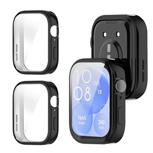 YealRed Hülle Kompatibel mit Huawei Watch Fit 3 [2 Stück], Soft TPU Stoßfestes Schutzhülle, Anti-Kratz Case Displayschutzfolie für Huawei Watch Fit 3 (Schwarz + Schwarz) von YealRed