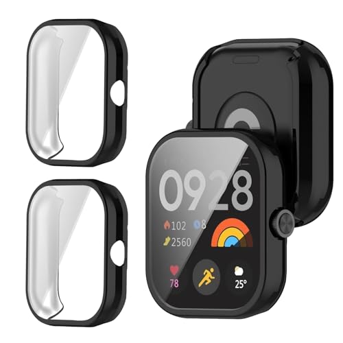 YealRed Hülle Kompatibel mit Xiaomi Redmi Watch 4 [2 Stück], Soft TPU Stoßfestes Schutzhülle, Anti-Kratz Case Displayschutzfolie für Xiaomi Redmi Watch 4 (Schwarz + Schwarz) von YealRed