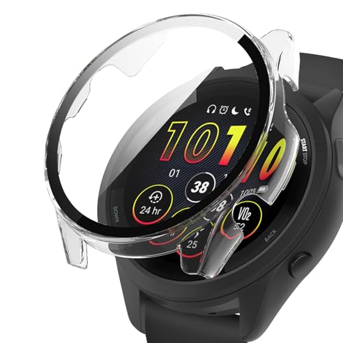 YealRed Hülle Kompatibel mit Garmin Forerunner 265, PC Gehäuse mit Hartglas Displayschutz Schutzhülle Vollschutz Kratzfest Ultradünner Puffer Schutz Case für Garmin Forerunner 265 - Transparent von YealRed