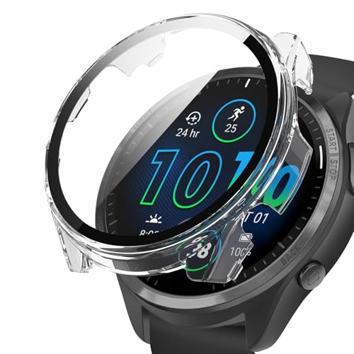 YealRed Hülle Kompatibel mit Garmin Forerunner 965, Harte PC Hülle mit Displayschutz Aus Gehärtetem Glas, Rundumschutz, Kratzfest Und Stoßdämpfende Schutzhülle für Garmin Forerunner 965 - Transparent von YealRed