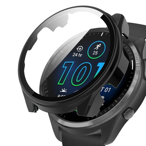 YealRed Hülle Kompatibel mit Garmin Forerunner 965, PC Gehäuse mit Hartglas Displayschutz Schutzhülle Vollschutz Kratzfest Ultradünner Puffer Schutz Case für Garmin Forerunner 965 - Schwarz von YealRed