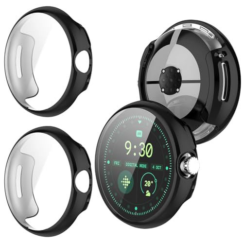 YealRed Hülle Kompatibel mit Google Pixel Watch 3 45mm [2 Stück], Soft TPU Stoßfestes Schutzhülle, Anti-Kratz Case Displayschutzfolie für Google Pixel Watch 3 45mm (Schwarz + Schwarz) von YealRed