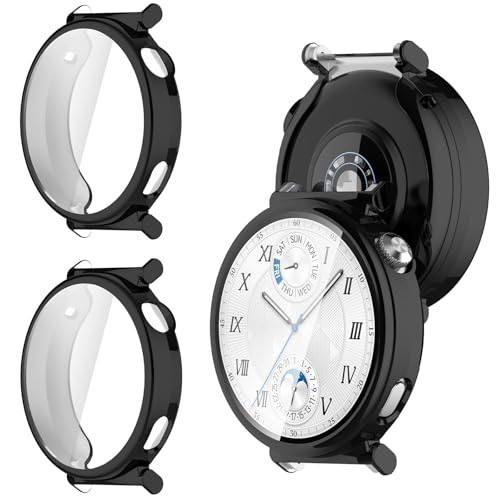 YealRed Hülle Kompatibel mit Huawei Watch GT 5 41mm [2 Stück], Soft TPU Stoßfestes Schutzhülle, Anti-Kratz Case Displayschutzfolie für Huawei Watch GT 5 41mm (Schwarz + Schwarz) von YealRed