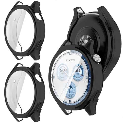 YealRed Hülle Kompatibel mit Huawei Watch GT 5 46mm [2 Stück], Soft TPU Stoßfestes Schutzhülle, Anti-Kratz Case Displayschutzfolie für Huawei Watch GT 5 46mm (Schwarz + Schwarz) von YealRed