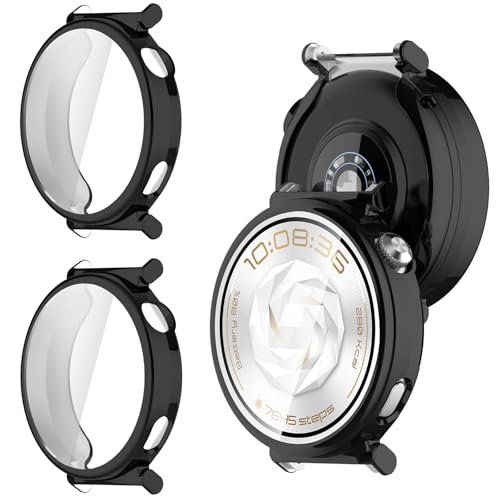 YealRed Hülle Kompatibel mit Huawei Watch GT 5 Pro 42mm [2 Stück], Soft TPU Stoßfestes Schutzhülle, Anti-Kratz Case Displayschutzfolie für Huawei Watch GT 5 Pro 42mm (Schwarz + Schwarz) von YealRed