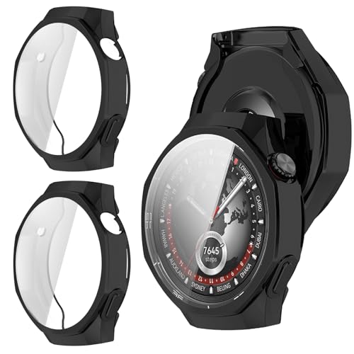 YealRed Hülle Kompatibel mit Huawei Watch GT 5 Pro 46mm [2 Stück], Soft TPU Stoßfestes Schutzhülle, Anti-Kratz Case Displayschutzfolie für Huawei Watch GT 5 Pro 46mm (Schwarz + Schwarz) von YealRed