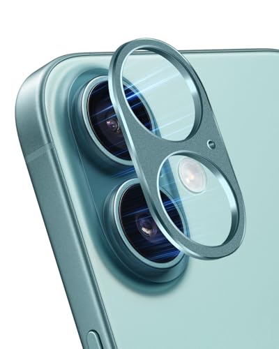 YealRed Kameraschutz Kompatibel mit iPhone 16 / iPhone 16 Plus, 9H Metalle Kamera Schutzrahmen Keine Auswirkung auf das Schießen Kamera Schutzfolie für iPhone 16/16 Plus - 1 Stück (Grün) von YealRed