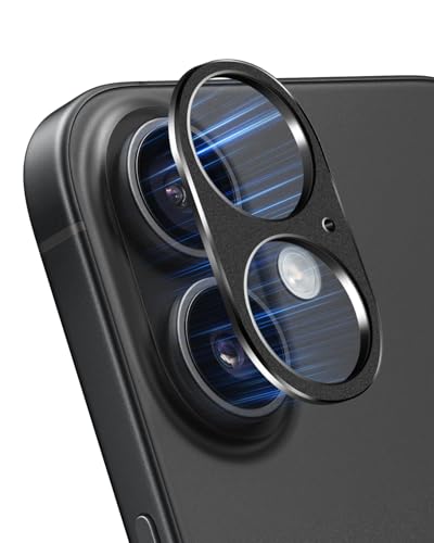 YealRed Kameraschutz Kompatibel mit iPhone 16 / iPhone 16 Plus, 9H Metalle Kamera Schutzrahmen Keine Auswirkung auf das Schießen Kamera Schutzfolie für iPhone 16/16 Plus - 1 Stück (Schwarz) von YealRed