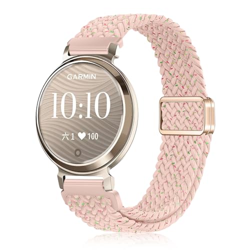 YealRed Nylon Armband für Garmin Lily 2, Magnetische Schnalle Ersatzbänder, Geflochtenes Herren Damen Ersatzband Uhrenarmband Kompatibel mit Garmin Lily 2 (Rosa + Sternenlicht) von YealRed