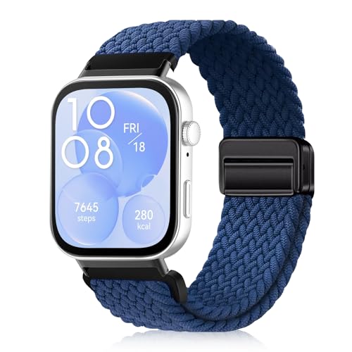 YealRed Nylon Armband für Huawei Watch Fit 3, Magnetische Schnalle Ersatzbänder, Geflochtenes Herren Damen Ersatzband Uhrenarmband Kompatibel mit Huawei Watch Fit 3 (Blau) von YealRed