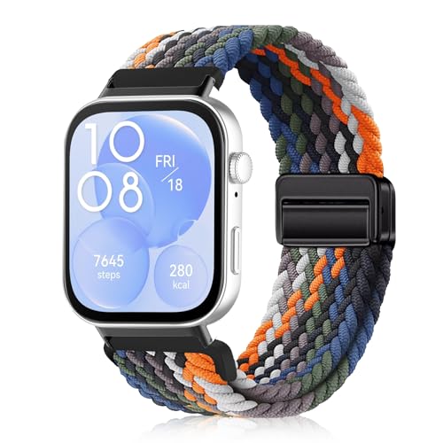 YealRed Nylon Armband für Huawei Watch Fit 3, Magnetische Schnalle Ersatzbänder, Geflochtenes Herren Damen Ersatzband Uhrenarmband Kompatibel mit Huawei Watch Fit 3 (Bunt) von YealRed