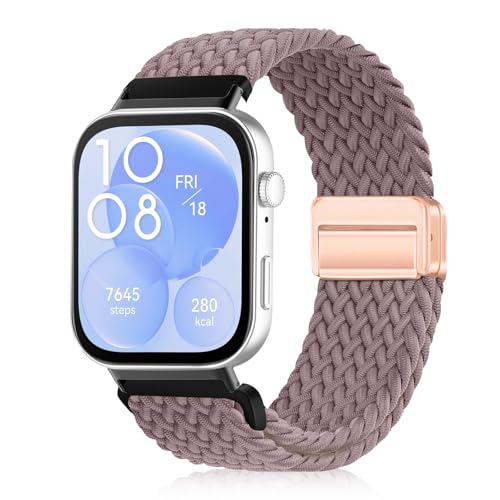 YealRed Nylon Armband für Huawei Watch Fit 3, Magnetische Schnalle Ersatzbänder, Geflochtenes Herren Damen Ersatzband Uhrenarmband Kompatibel mit Huawei Watch Fit 3 (Lila) von YealRed