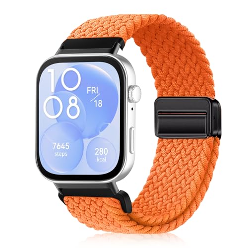 YealRed Nylon Armband für Huawei Watch Fit 3, Magnetische Schnalle Ersatzbänder, Geflochtenes Herren Damen Ersatzband Uhrenarmband Kompatibel mit Huawei Watch Fit 3 (Orange) von YealRed