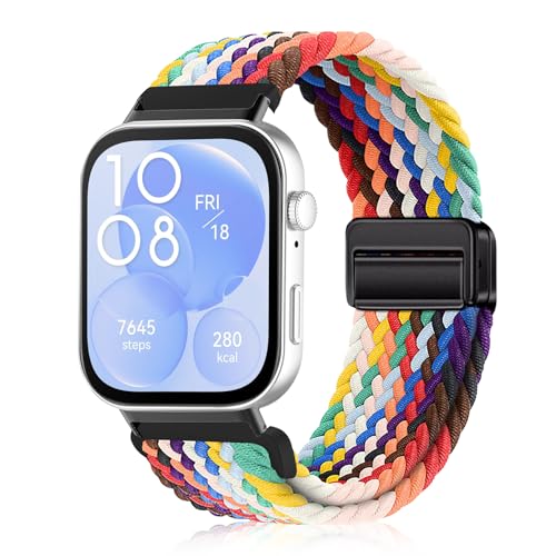 YealRed Nylon Armband für Huawei Watch Fit 3, Magnetische Schnalle Ersatzbänder, Geflochtenes Herren Damen Ersatzband Uhrenarmband Kompatibel mit Huawei Watch Fit 3 (Regenbogen) von YealRed